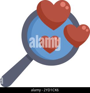 Magnifying glass is focusing on hearts symbolizing the search for love Stock Vector
