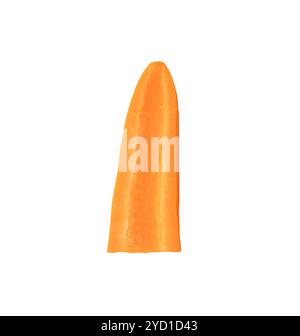 Front view of orange carrot slice or piece in half is isolated on white background with clipping path. Stock Photo