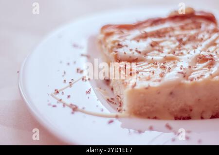 Cottage cheese casserole with condensed milk on a plate. Baking from cottage cheese. Stock Photo