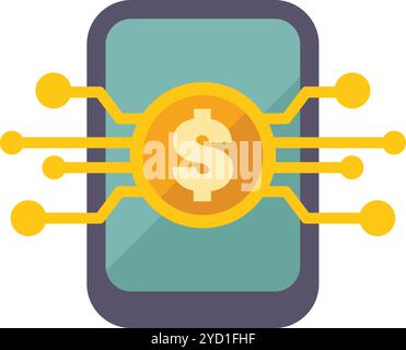 Smartphone is connecting with digital currency through circuit board lines, symbolizing mobile banking and financial technology Stock Vector