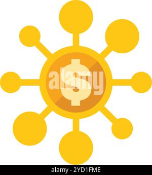 Yellow network icon with a dollar sign in the center, representing a concept related to finance and connection Stock Vector