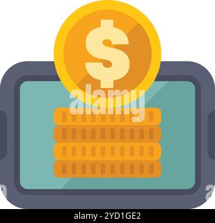 Stack of coins appearing from a mobile phone screen with dollar coin above, online payment and mobile banking concept Stock Vector