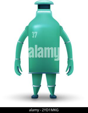Senior Super Hero Robot Defender of the Universe. Tough Green Bot Humanoid Mascot Character Illustration on White Backdrop Stock Vector