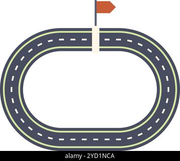 Winding asphalt road marking a cycle path leading to finish line with checkered flag waving Stock Vector