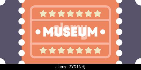 Orange museum ticket granting access to art, history, and culture Stock Vector