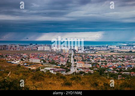 View of Anapa. View of the resort city. The vastness of Russia. Russian southern city. City from above. Many houses .. Buildings Stock Photo