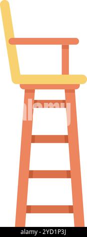 Tall wooden lifeguard chair with armrests is standing on a white background Stock Vector