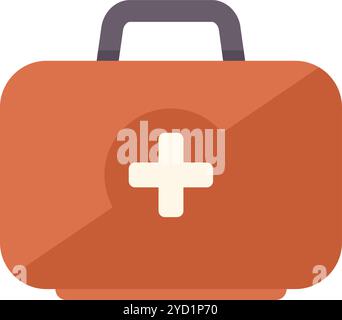 Simple flat illustration of a closed orange first aid kit, with a white cross in the middle, for medical emergencies Stock Vector
