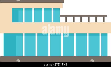 Modern glass office building with balcony facade icon in flat style isolated on white background Stock Vector