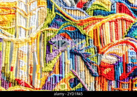 Woolen multicolored threads texture as background Stock Photo