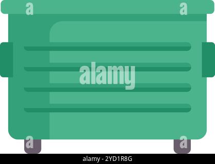 Large green metal waste container standing open, front view, isolated on white background Stock Vector