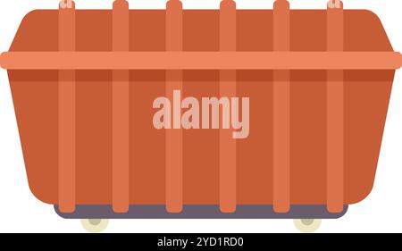 Empty large orange metal skip is standing on wheels ready to be filled with construction waste Stock Vector