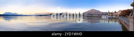 Colorful lake Luzern and town waterfront panoramic view Stock Photo