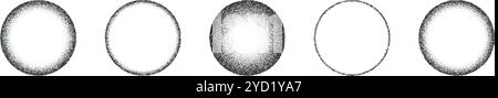Gradient dot with grain and noise, textured sphere. Stippled circle and abstract shadow with moon like grainy pattern. Flat vector illustration isolat Stock Vector