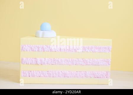 Children's holiday decoration. Holiday decoration. Sweet decorations on yellow background. Big sweets are decorative in the Stud Stock Photo