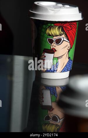 Pop Art Disposable Coffee Cup Stock Photo