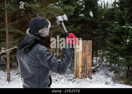 Axe throwing competition Stock Photo