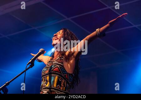 Female singer performing on the stage Stock Photo