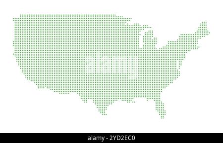 Green dotted map of the USA. Abstract design featuring small green dots forming the shape of the United States. Ideal for infographics, presentations, Stock Vector