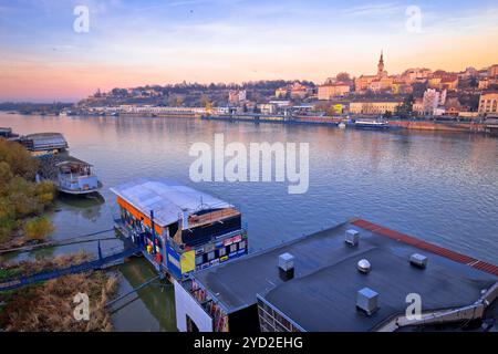 Belgrade river boats and cityscape view Stock Photo