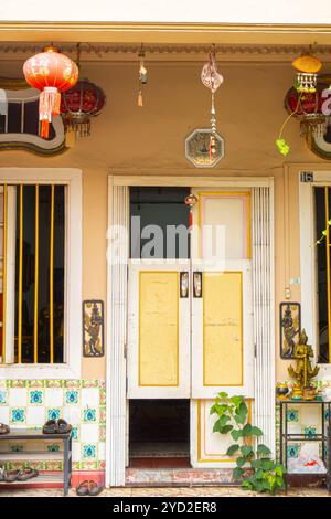 Colorful entrance to Peranakan house in Singapore, Katong-Joo Chiat,  Koon Seng Road, Stock Photo