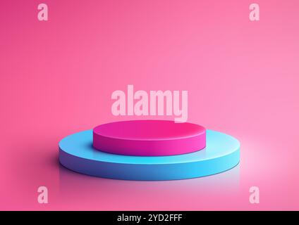 3D Minimalist Product Display with Stacked Blue and Pink Podiums, Modern Mockup for Showroom on Soft Pastel Pink Background, Perfect for Fashion and B Stock Vector