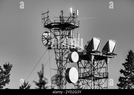 Monochrome cellular base station tower Stock Photo