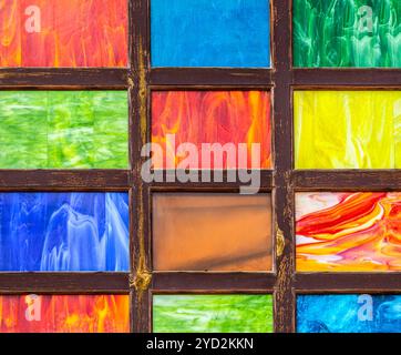 Wooden frame with colorful patterns for background Stock Photo