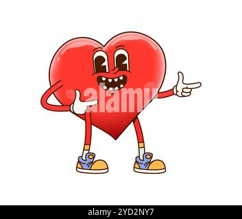 Cartoon playful heart character with a groovy bright smile and expressive eyes captures an upbeat and happy vibe for themes of love, positivity and fun. Isolated vector cute Valentines day personage Stock Vector