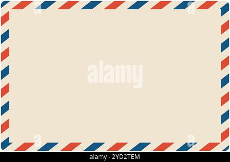 Airmail envelope frame. International vintage letter border. Diplomat size. Retro air mail with blue and red stripes. Blank correspondence paper Stock Vector