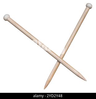 A Pair Of Wooden Knitting Needles, Isolated On A White Background Stock Photo