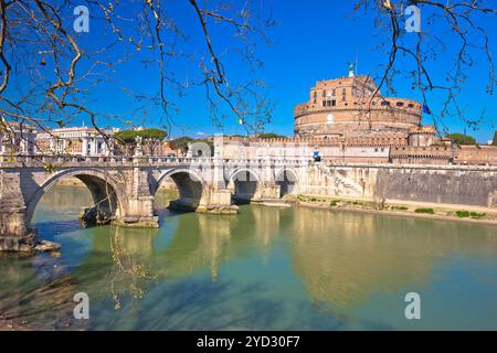 Castel Sant Angelo or The Mausoleum of Hadrian and Tiber river bridge in Rome Stock Photo