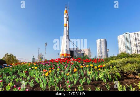 Real Soyuz type spacecraft as monument and exhibition center Stock Photo