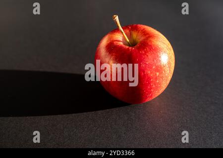 Red apple forming a shadow against black backround Stock Photo