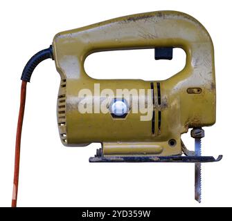 An Isolated Vintage Electric Jigsaw Power Tool On A White Background Stock Photo