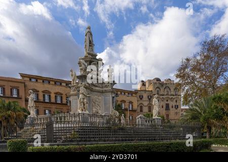 Palermo, Italy, 13 January, 2024: view of the Marble Theatre Monument to Philipp V outside of the Norman Palace in downtown Palermo, Europe Stock Photo