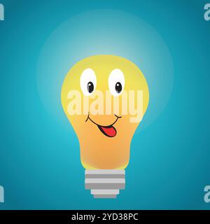 Cute light bulb with eyes and mouth smiling cheerful Stock Vector