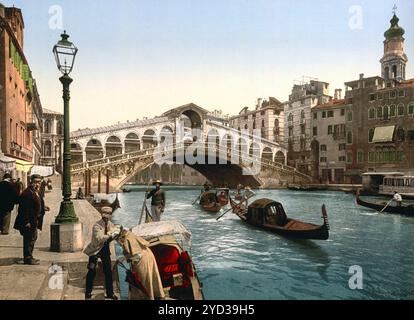 The Rialto Bridge, Venice, Italy, Historic, digitally restored reproduction from a 19th century original, Record date not stated Stock Photo