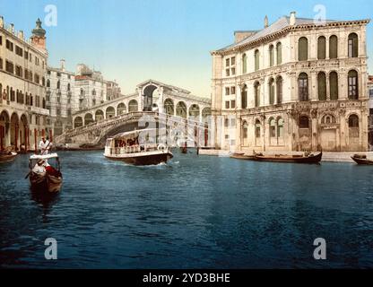 The Grand Canal with the Rialto Bridge, Venice, Italy, Historic, digitally restored reproduction from a 19th century original, Record date not stated Stock Photo