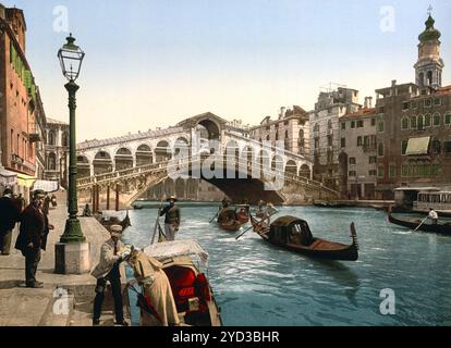 The Rialto Bridge, Venice, Italy, Historic, digitally restored reproduction from a 19th century original, Record date not stated Stock Photo