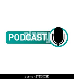 Podcast icon. Microphone symbol. Green gradient banner. Simple audio logo. Stock Vector