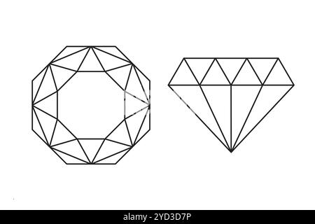 Diamond line icon. Polygonal gem shapes. Geometric jewel outline. Simple vector diamonds. Stock Vector