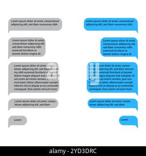 Chat bubble icon. Messaging conversation shape. Grey and blue bubbles. Vector communication symbol. Stock Vector