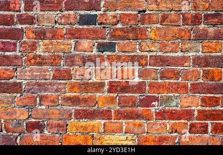 Old weathered red brick wall as background Stock Photo