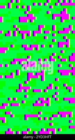 Abstract pixelated glitch art in bright green and pink with blocky 8 ...
