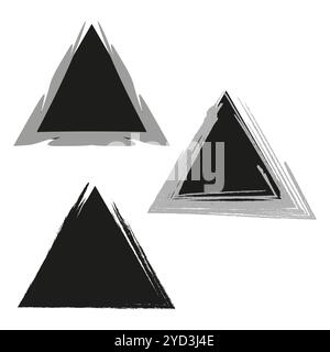 Grunge triangle icon. Abstract geometric symbol. Black triangular shape. Rough textured outline. Stock Vector