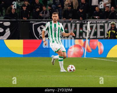 Budapest, Hungary. 24th October, 2024. Eldar Civic of Ferencvarosi TC controls the ball during the UEFA Europa League 2024/25 League Phase MD3 match between Ferencvarosi TC and OGC Nice at Groupama Arena on October 24, 2024 in Budapest, Hungary. Credit: Laszlo Szirtesi/Alamy Live News Stock Photo