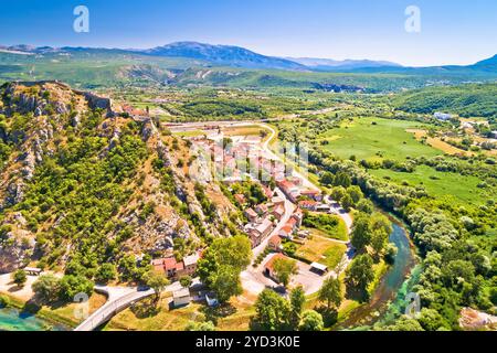 Knin fortress on the rock and Krka river aerial view Stock Photo