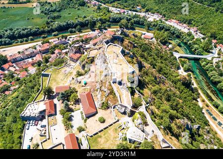 Knin fortress on the rock and Krka river aerial view Stock Photo