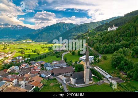 Alpine village of Burgeis and historic castles view Stock Photo